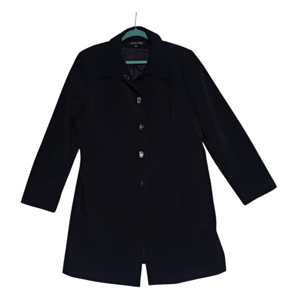 Anne Klein Women's  Button Latch Clasp Trench Coat Size XL Black - Picture 1 of 6